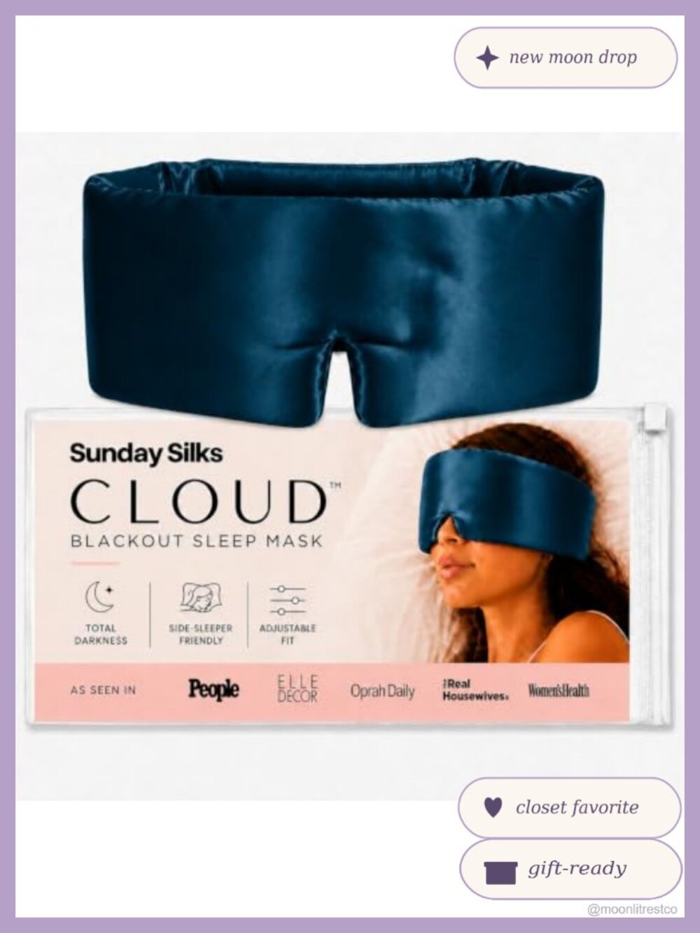 100% Mulberry Silk Sleep Mask Blackout Eye Mask for Side Sleepers